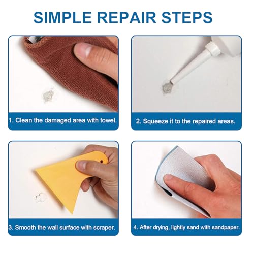 2Pcs Wall Repair Paste Tube, Drywall Repair Kit, Quick Drying Wall Mending Agent Spackle Wall Repair Kit with Scraper and Sandpaper for Holes Cracks Scratches Home DIY Use
