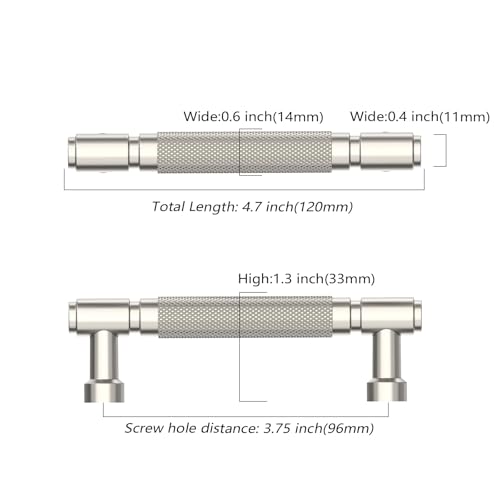 Asidrama 10 Pack 3.75 Inch(96mm) Brushed Satin Nickel Cabinet Pulls Knurled Kitchen Cabinet Handles, Cabinet Pulls Kitchen Cabinet Hardware for Cupboard Drawer Pulls - color: Brushed Satin Nickel, size: 3.75" Hole Center, style: 10 Pack