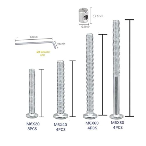 Baby Bed Frame Bolts, Crib Screws Hardware ReplacementKit M6x20/40/60/80mm Hex Drive Socket Cap Screws Barrel Nuts Wooden Dowel Kit for Beds Chairs Furniture et (20Set) - size: 20Set