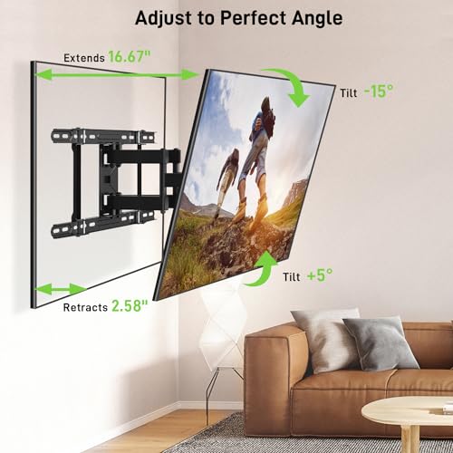 USX Mount UL Listed TV Wall Mount for 42"-85" TVS, Fits 16" 18" or 24" Studs, Full Motion TV Mount Swivel Tilt Extension TV Bracket with Dual Articulating Arms, Max VESA 600x400mm, Load 110lbs - size: 42-85inch