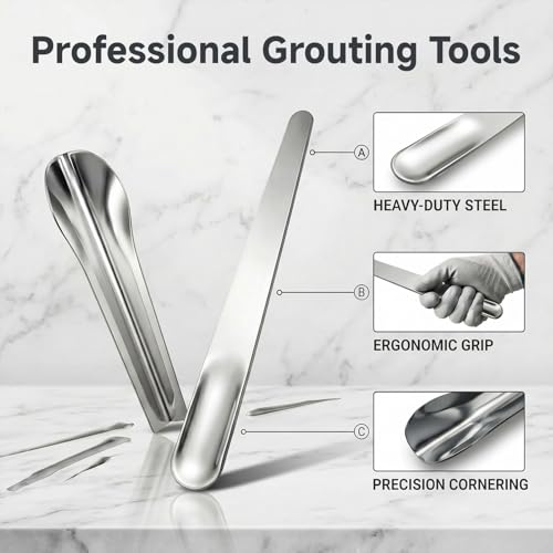 2 Pack Caulking Tool Kit, Metal Caulk Remover & Grout Cleaning Scraper, Silicone Finishing Tools for Wall Tile Gaps, Inside and Outside Corner Sealing Application, Bathroom Kitchen Shower Repair