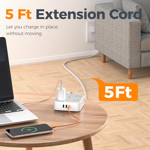 TESSAN Surge Protector Power Strip with 900J Surge Protection, 5 Ft, Grey - color: Grey with 20W PD, size: 5 feet