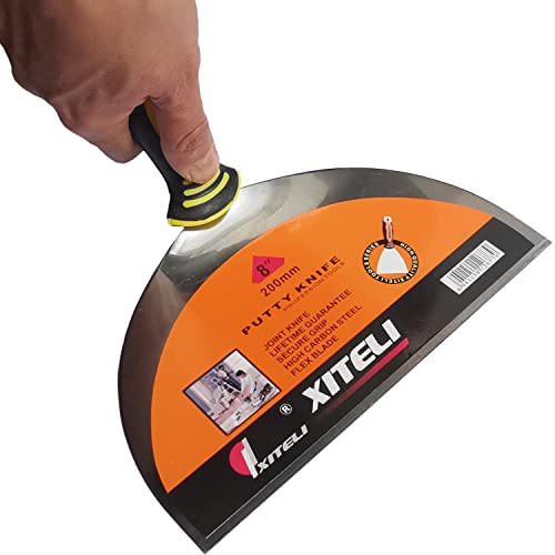 Putty Scraper 8" Stainless Steel Putty Knives with Plastic Ergonomic Handle for Taping Paint Wall Floor Tile, Metal Spackle Tools Knife,Remover for Wood, Wallpaper Scraper (8") - size: 8"