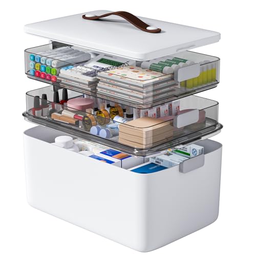 funest 3-Tier Medicine Craft,Sewing,Art,Organizer Storage,Portable Latch Bin with Lid and Leather Handle,Pill Bottle, First Aid, A Household Essential - size: 3-Tier Medicine Organizer