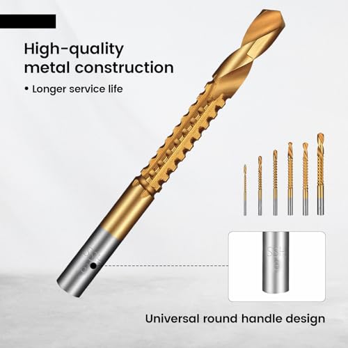 6 Pack Titanium Drill Bit Set, 3-8mm Serrated Side Cutting Drill Bit, Titanium Serrated Cutting Bits, Woodworking Tools, Hole Holesaw Tool for Plastic Metal Wood Hole