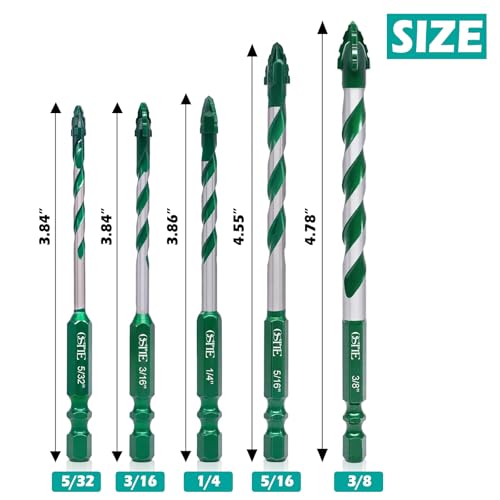 Masonry Drill Bit Set 5 Pcs(5/32"-3/8"), Masonry Drill Bits for Concrete - size: 5Pcs (5/32-3/8) Green