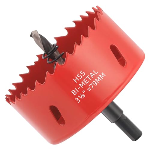 3-1/8 inch Bi-Metal Hole Saw Drill Bit - Ideal for Circular Cuts in Wood, Plastic, and Sheet Metal - 1-3/16" Cutting Depth - Includes Arbor and Pilot Bit - size: 3-1/8"(79mm)