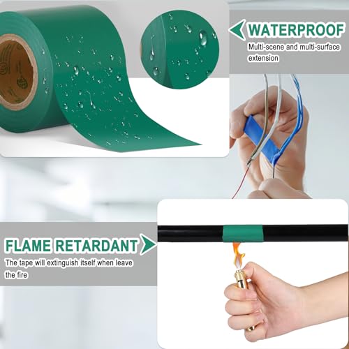 Electrical Tape Green, 2 in X 33FT, UL Approved Industrial Grade Waterproof High Temperature Electrical Tape, Multipurpose Insulating Wire Wrapping (2 Packs) - color: Green
