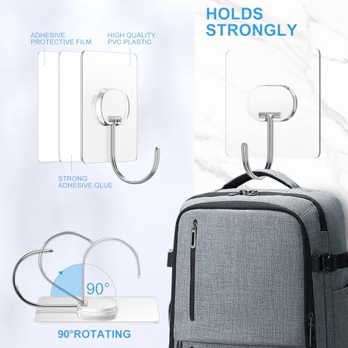 Adhesive Wall Hooks No Drill Large Clear Heavy Duty,13LB Sticky 12 Pack - color: Clear, size: Large 12 Pcs
