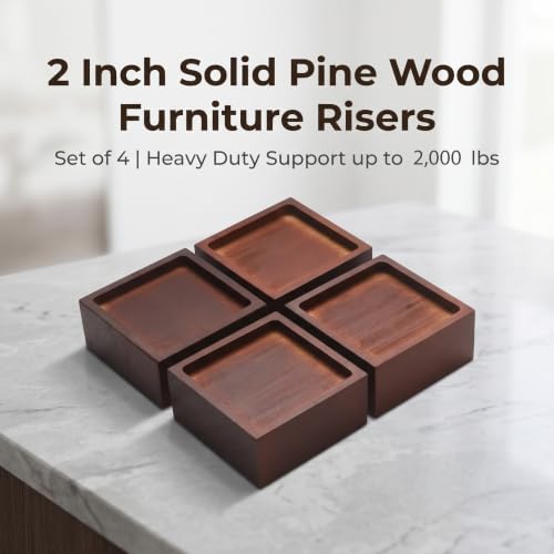 Lufia 2 Inch Solid Pine Wood Furniture Risers Set of 4,Heavy Duty Silicone Non Slip Lift Blocks for Bed Sofa Desk Cabinet - color: Dark Brown - 4-pack, size: 2 Inch