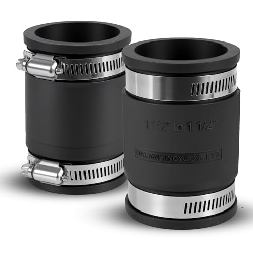 2 Pcs 1-1/2 IN Flexible PVC Pipe Coupling with Stainless Steel Clamps Fit 1-1/2 IN Nominal Pipes, Couplers for Plastic and Copper Pipe Plumbing Connections, Drain Repair, Dust Hose - size: 1-1/2 in