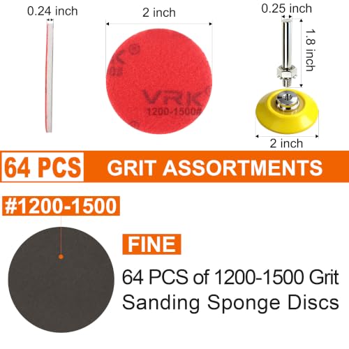 64 PCS 2 Inch Sanding Disc,Hook and Loop Sanding Pads 1200-1500 Grit - style: 1200-1500 Grit 64PCS