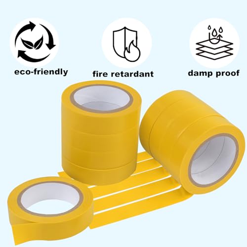 Romeda 9 Pack Electrical Tapes, Electrical Tape Water, Sun, and Oil Resistant, Electrical Tape is Suitable for Most Domestic, Commercial, and Industrial environments - Yellow - color: Yellow