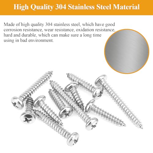 148 Pieces #7 x 1/2" 5/8" 3/4" 1" 1-1/4" Wood Screws Set, Phillips Pan Head #7 Self-Tapping Screws Assortment Kit, 304 Stainless Steel - size: #7, style: Phillips Pan Head