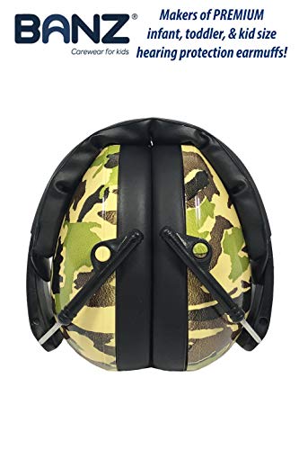 BANZ Kidz Earmuffs 2 Years & Older - Loud Noise Cancelling, Size Adjustable - color: Camo Green