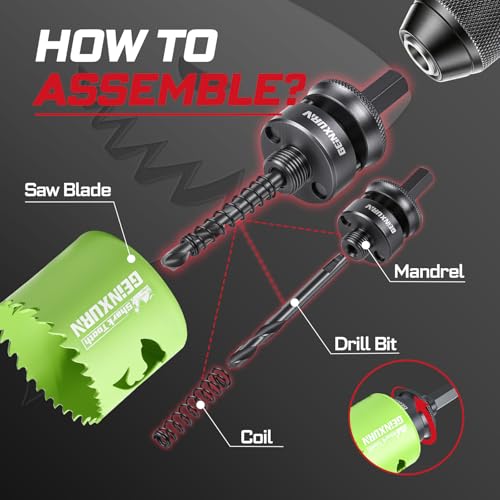 Geinxurn 2-1/8 Inch(54mm) Hole Saw, 2PCS HSS Bi-Metal Hole Saw Kit with Shark Tooth Hole Cutter for Wood,Drywall, PVC Boards and Thin Metal - color: 2 PCS 2-1/8"
