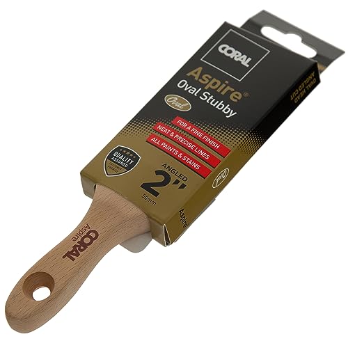 Coral 31753 Aspire 2 inch Paint Brush Professional Firm Angled Cut with Oval Stubby Short Profile for Fast Accurate Cutting-in Ultra-Smooth Finish with Trade Emulsion or Gloss FSC Wood Handle - size: 2 inch, style: Angled Cut Stubby Handle