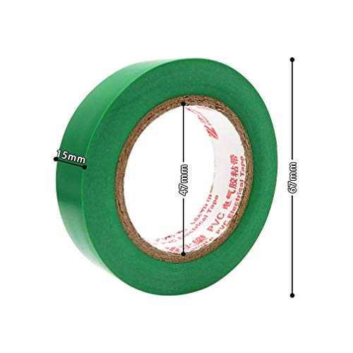 Maveek 10 Rolls PVC Electrical Tapes, Self Adhesive Waterproof Insulation Green Tapes, Rated up to 600 Volts and 176 °F, 15mmx15m(0.6" x 49.2ft) - color: green