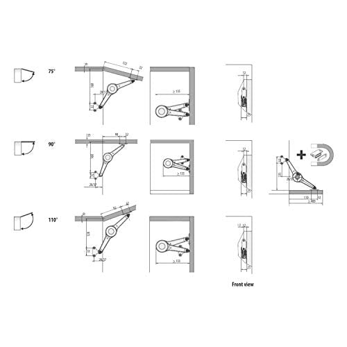 Rok Hardware Duo Flap Lid Support Stay Folding Arm with Adjustable Horizontal Soft Close and Hold Open Cabinet Door Toy Box Hinges