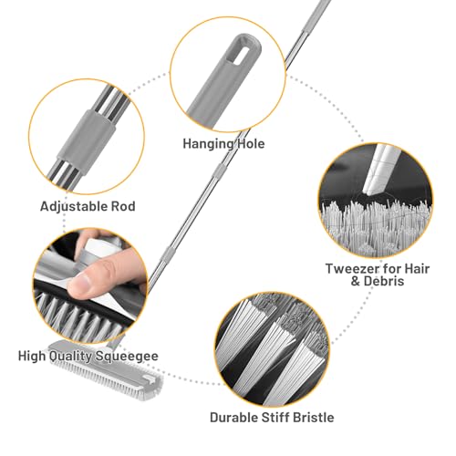 3 in 1 Floor Scrub Brush with Long Handle & Squeegee - color: Gray