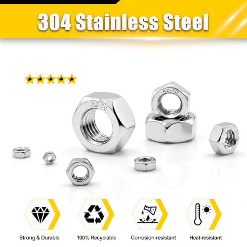 203Pcs Metric Hex Nuts Set Hardware Nuts 304 Stainless Steel - size: Metric 8Size Set;203pcs