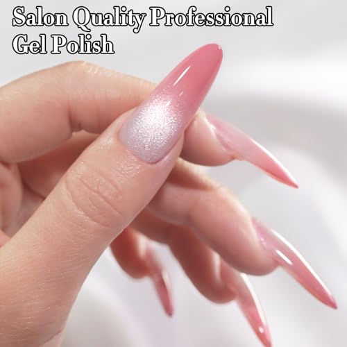 Double Rhythm Jelly Glass Cat Eye Gel Polish with Magnet 15ML Holographic Glitter Shimmer Translucent Sheer Color Magnetic Nail Polish Salon DIY at Home (Milky White Silver-MC1302) - color: Bright Silver