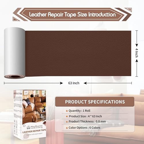 KING MOUNTAIN Leather Repair Patch,4 x 63 Inches self Adhesive Leather Repair Tape for Damaged Leather Furniture, Sofa Seating,Car Seats, Leather Goods (Medium Brown) - color: Medium Brown, size: 4" x 63"