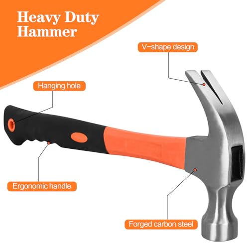 16oz Claw Hammer, Fiberglass General Purpose Claw Hammer - size: 1pcs 16oz