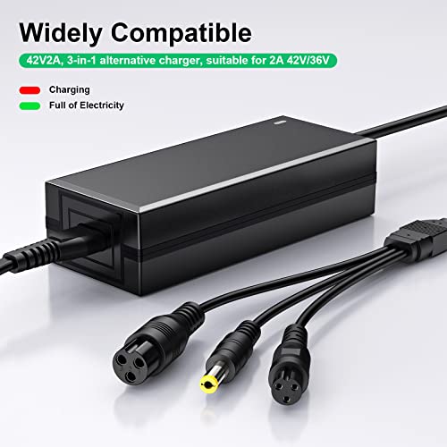 3 in 1 Replacement Charger for 2A 42v/36v 3 Claw (8mm/12mm) Female Port (5.5mm*2.5mm Universal 2.1mm) for, Jetson, Swagtron, Gotrax,Swagway,Razor