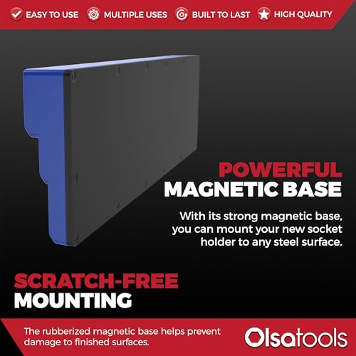 Olsa Tools Magnetic Socket Holder 3/8-Inch Drive Metric, Blue, 54 Slots - color: Blue, size: 3/8-Inch Drive, Metric