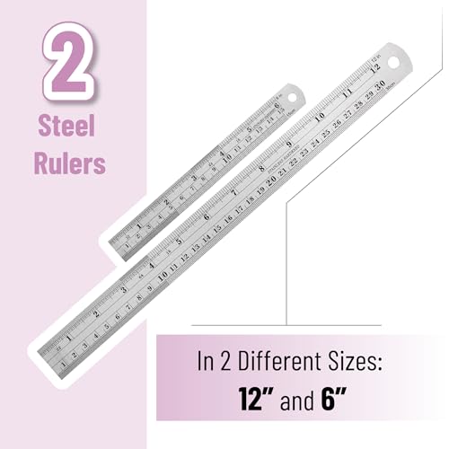 Mr. Pen- Metal Straight Edge Ruler, 2 Pack, 6" and 12", Silver - color: Silver, size: 6, 12 inch