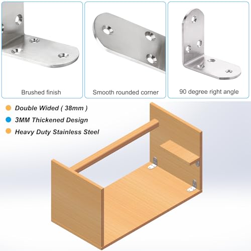 6Pcs Heavy Duty L Bracket Corner Braces 65x65x38mm Stainless Steel 90 Degree Joints Right Angle Brackets, Metal Corner Support Fastener for Wood, Shelves - size: 6PCS-Silver 65*65*38mm/ 2.5in (Double Wide)