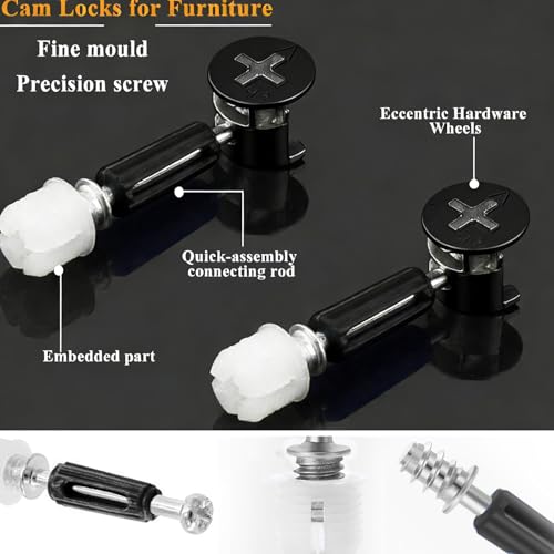 120PCS Cam Locks for Furniture3-in-1 Eccentric Hardware Wheels,Furniture Fasteners&Connectors with Multi-Size Nuts,Bolts and Wood Dowel Pins,Kit for Furniture Assembly/Repair(Black) - size: 120PCS-Black
