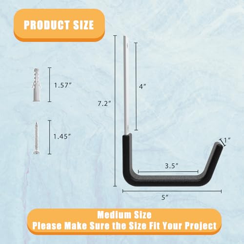 Heavy Duty Wall Mount Hooks, Ladder Hangers for Garage Storage, 6 M - size: 6 Medium