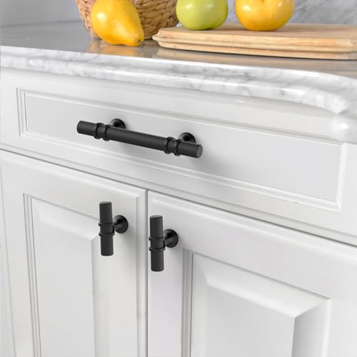 Asidrama 10 Pack 3 Inch(76mm) Knurled Matte Black Kitchen Cabinet Handles, Cabinet Pulls Kitchen Cabinet Hardware Cupboard Handles Drawer Pulls - color: Matte Black, size: 3" Hole Center, style: 10 Pack