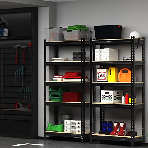 PrimeZone 5-Tier Garage Storage Shelves, Adjustable Metal Shelving, Black - size: 28"W x 12"D x 59"H