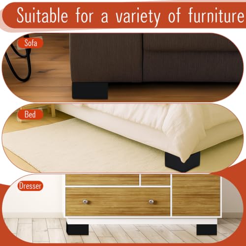 Geelin 4 Pack Wooden Furniture Risers 4 Inch High L‑Shaped Bed Risers with Metal Screws and Anti-Slip Pads Furniture Legs Couch Legs Replacement Sofa Feet for Coffee Table Bed Dresser (Black) - color: Black, size: 4 Inch