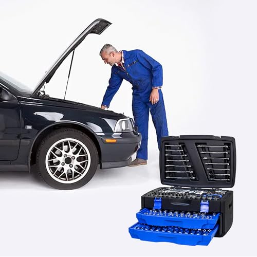 266PCS Tool Set, Socket Ratchet Wrench Tool Kit with Portable Drawer Tool Box, Complete Tool Box Set Hand Tool Set with Storage Case, Mechanic Tool Set for Home Auto Repair Garage DIY - color: 266pcs - Black&blue
