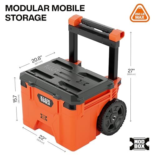 Klein Tools 54100MBX MODbox Rolling Tool Box, Heavy Duty Portable Tool Organizer with Side Mounting, 10-Inch Rubber Wheels, Removable Handle, Deep Stackable Set - size: Rolling