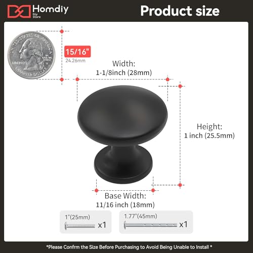 homdiy 15 Pack Black Round Cabinet Knobs, Solid Zinc Alloy - color: Matte Black, size: 15 Pack