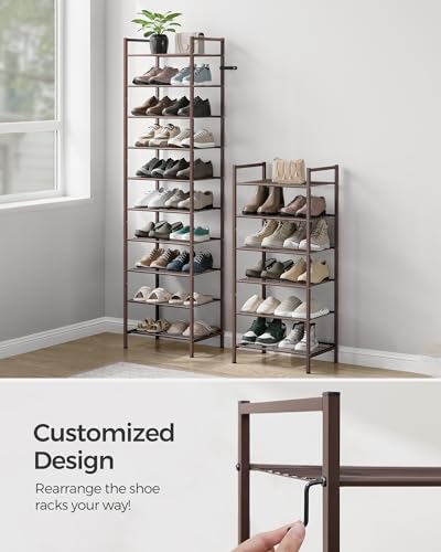 SONGMICS 8-Tier Metal Shoe Rack, Vertical Shelf, Holds up to 18 Pairs - color: Bronze, size: 8 Tiers (12"D x 17.6"W)