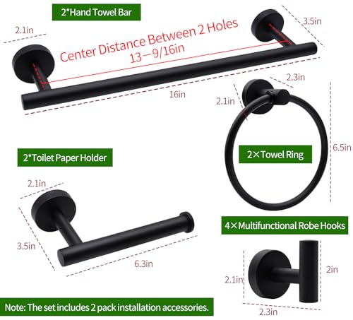 10pcs Matte Black Bathroom Hardware Set - color: 10pcs 16" Matte Black