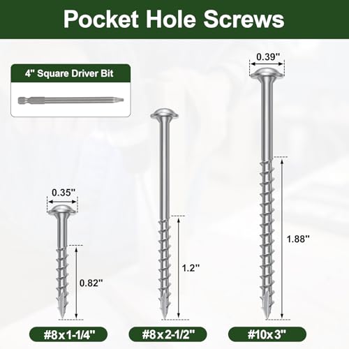Pocket Hole Screws 3 Inch, 320Pcs Exterior Pocket Screws #10 X 3 - color: Silver, size: #10 X 3"