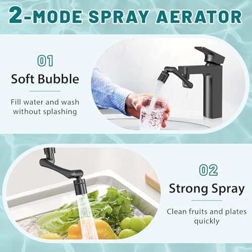 CECEFIN 1440 Swivel Faucet Extender for Kitchen/Bathroom Sink, NSF/ANSI 372 - color: B- Black- Swivel Faucet Aerator