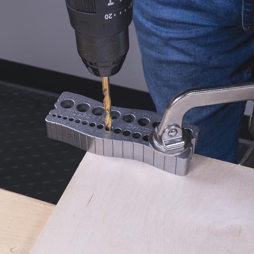 Milescraft 1307 Drill Block PRO – All-Metal Handheld Drilling Guide for Straight Holes. 25 Drill Guides in One! 1/8” to 1/2” in 1/64” Increments. Dual V-Groove Design for Round Stock & Corners