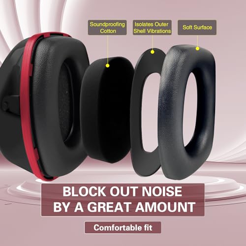SAFEBUILDER Ear Protection Ear muffs Noise Reduction NRR 28dB Adjustable Hearing Protection for Working Mowing SK-06P - color: Black Cb Red