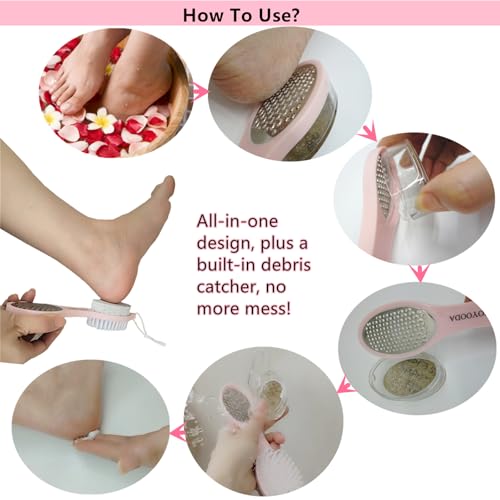 Foot Scrubber Brush with Pumice Stone for Feet Callus Remover Pedicure Tool - color: Pink