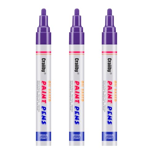 Purple Paint Markers, 3 Pack Oil-Based Waterproof Quick Dry Permanent Paint Pen Set for Rocks Painting, Wood, Fabric, Plastic, Canvas, Glass, Mugs, Metal, Tire, Stone, DIY Craft - color: Purple