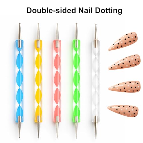 Nail Art Tools Set – 15pcs Pink Nail Art Brushes, 5pcs Dual-Ended Dotting Pens, 10 Nail Stands with 2 Bases, Nail Art Palette, Double-Sided Tape & Adhesive Tabs for DIY Nail Design