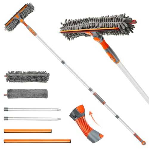 Eazer 89'' Squeegee Window Cleaner 2 in 1 Rotatable Window Cleaning Tool Kit with Extension Pole, Window Washing Equipment with Bendable Head for Indoor/Outdoor Window and Car Glass - size: 89inch